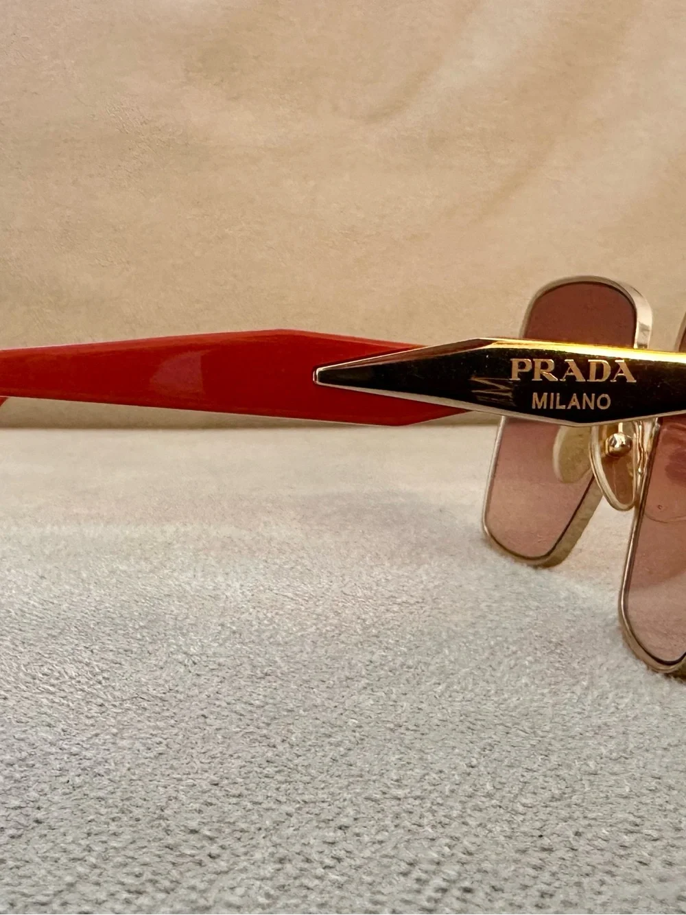 Prada Gold Frame Sunglasses with Pink Gradient Lenses and Pink Temples